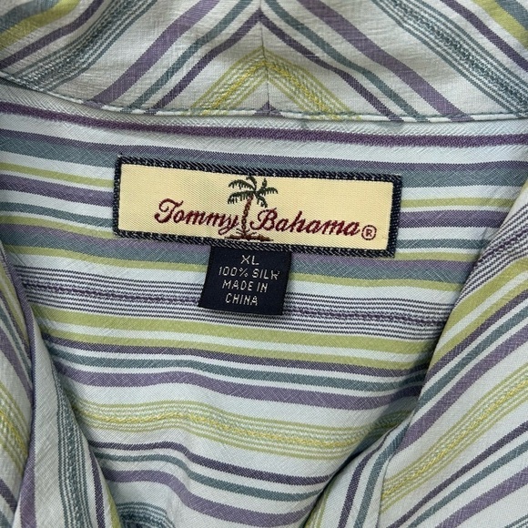 Tommy Bahama Shirt Mens Extra Large Silk Striped Button Island Vacation Travel - Picture 2 of 4